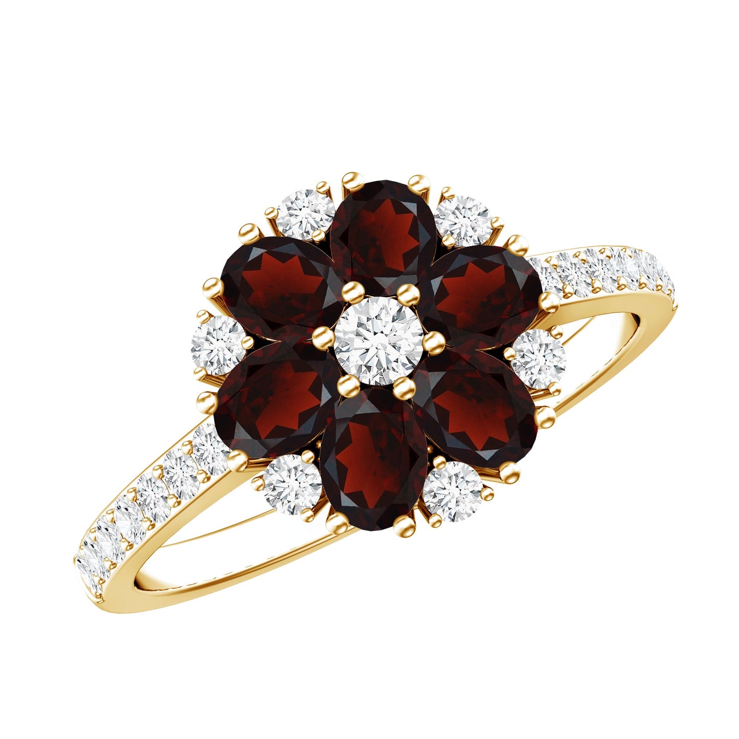 Natural Garnet Flower Engagement Ring with Diamond