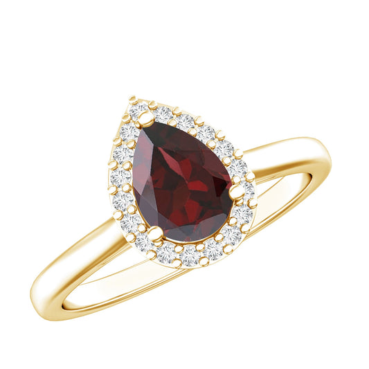 Classic Garnet Teardrop Engagement Ring with Diamond Halo