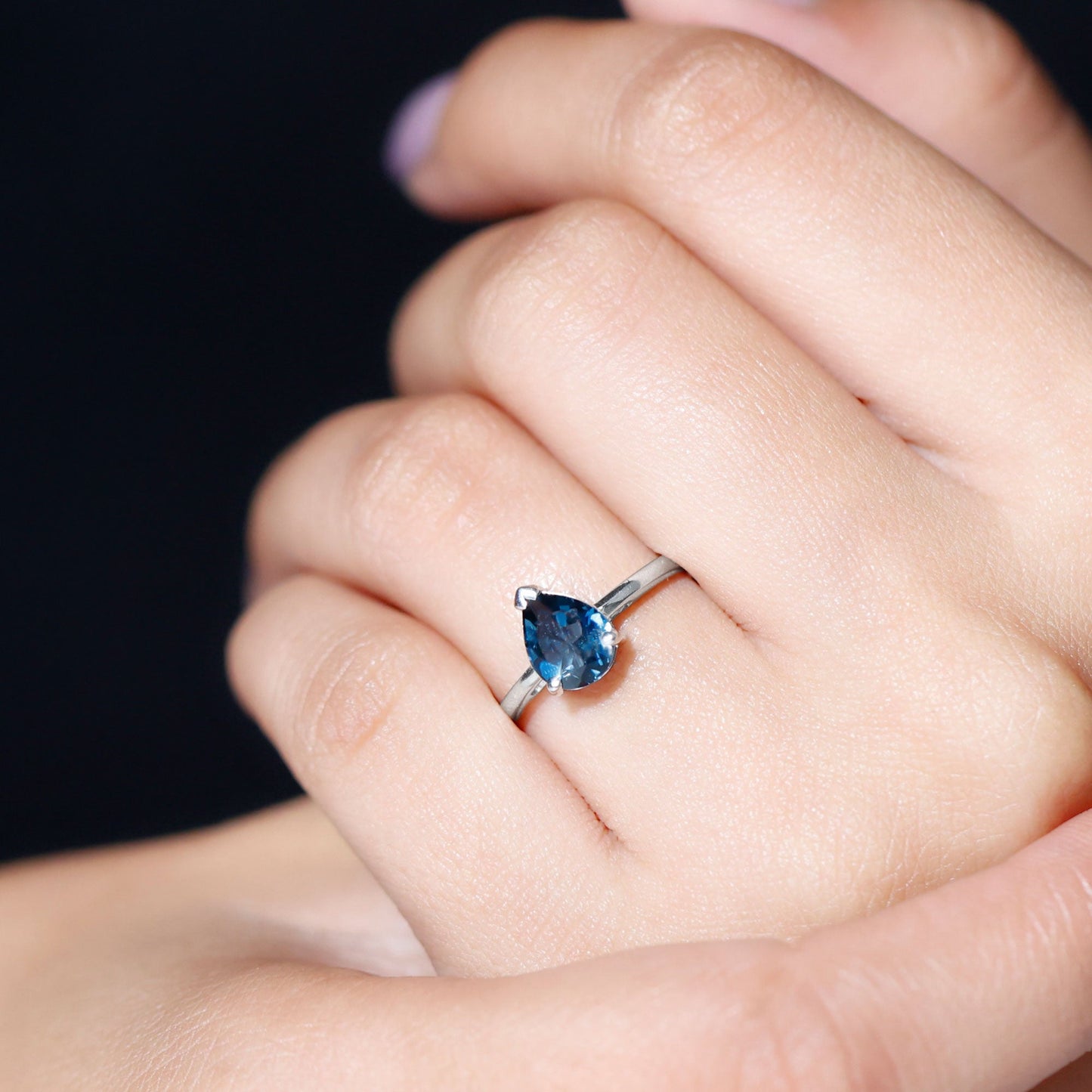 1 Carat Pear Shape London Blue Topaz Single Stone Engagement Ring