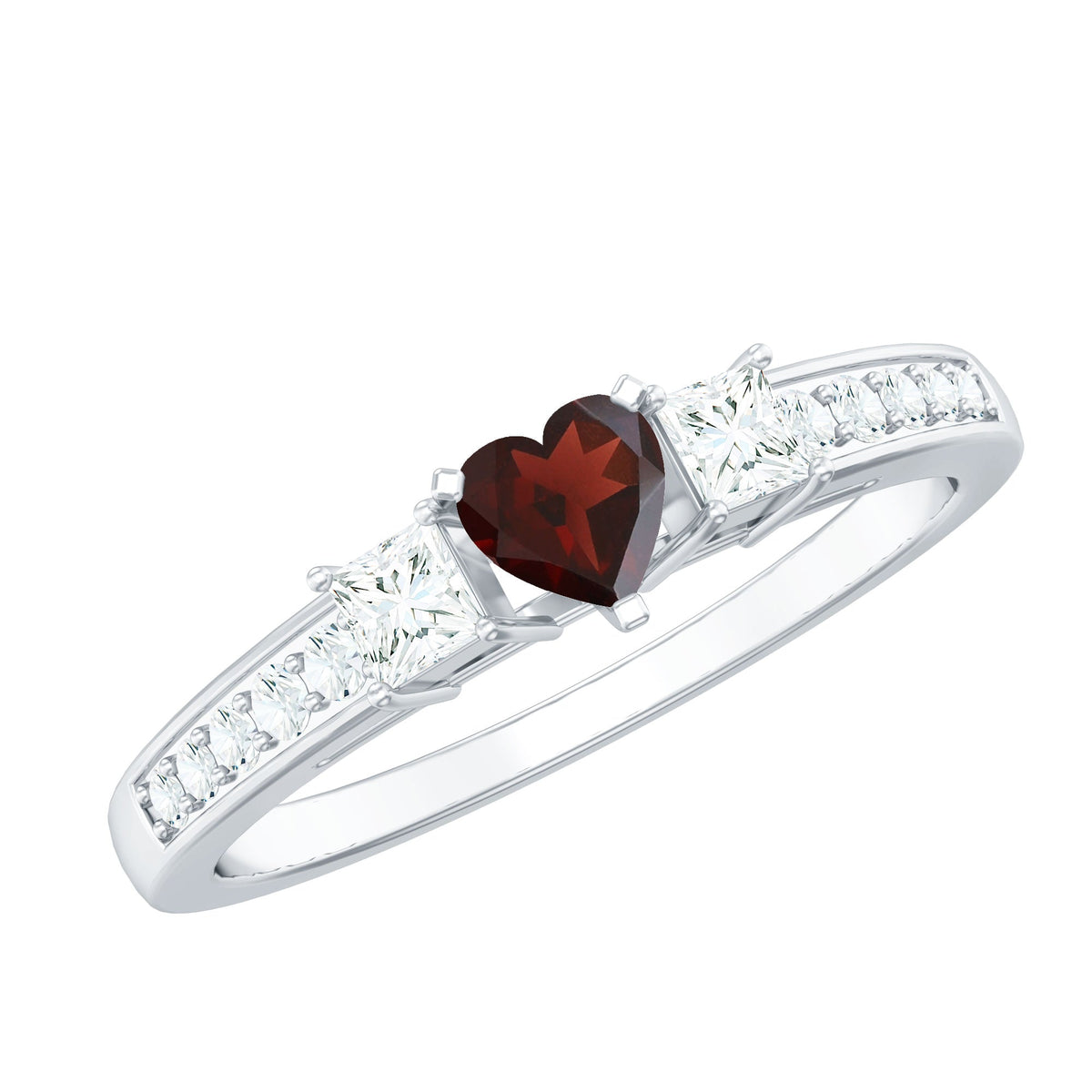 Natural Garnet Heart Shaped Promise Ring with Diamond