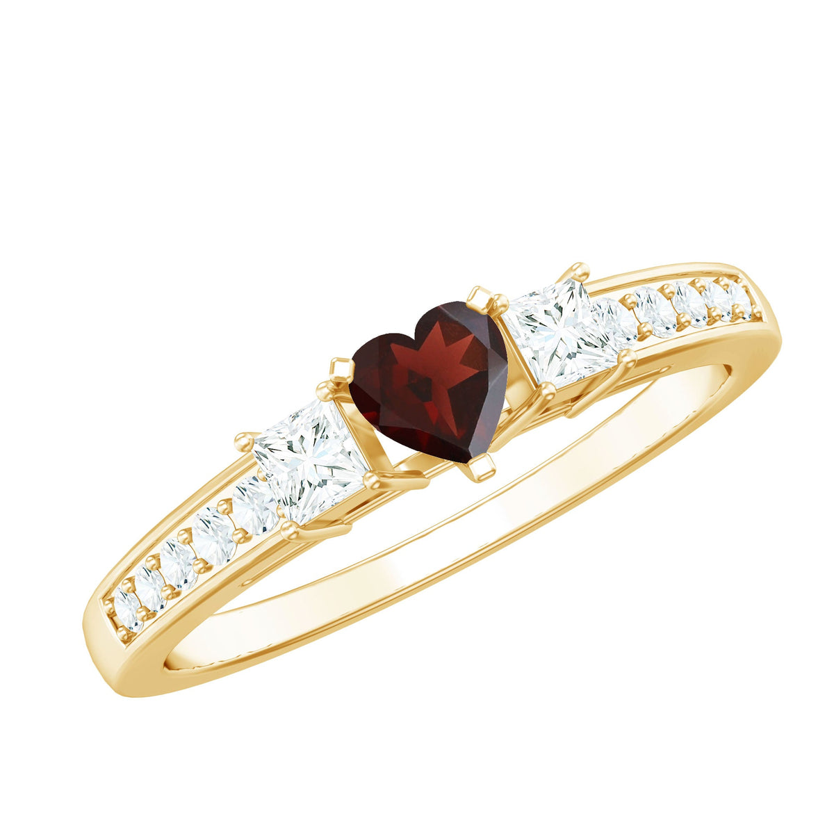 Natural Garnet Heart Shaped Promise Ring with Diamond