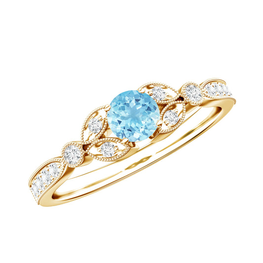 Natural Aquamarine Diamond Engagement Ring With Certificate