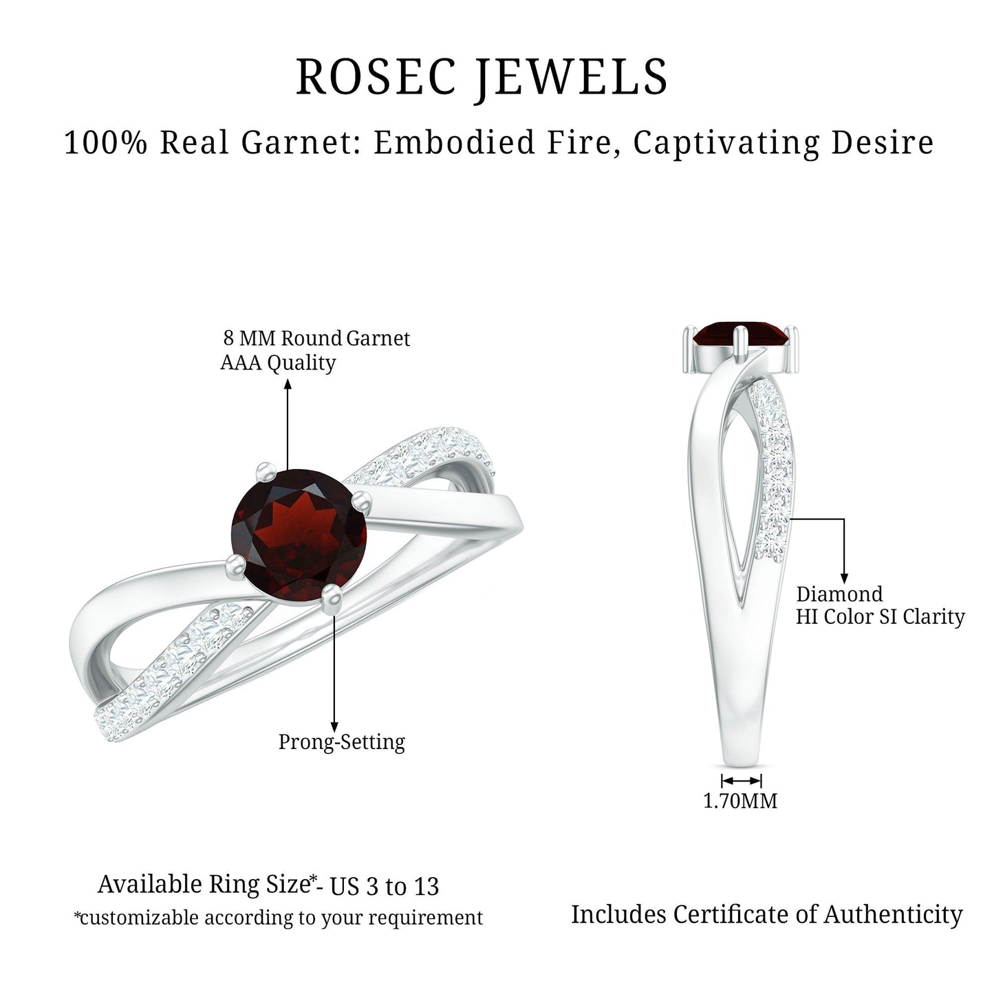 Natural Garnet Engagement Ring with Diamond Infinity Shank