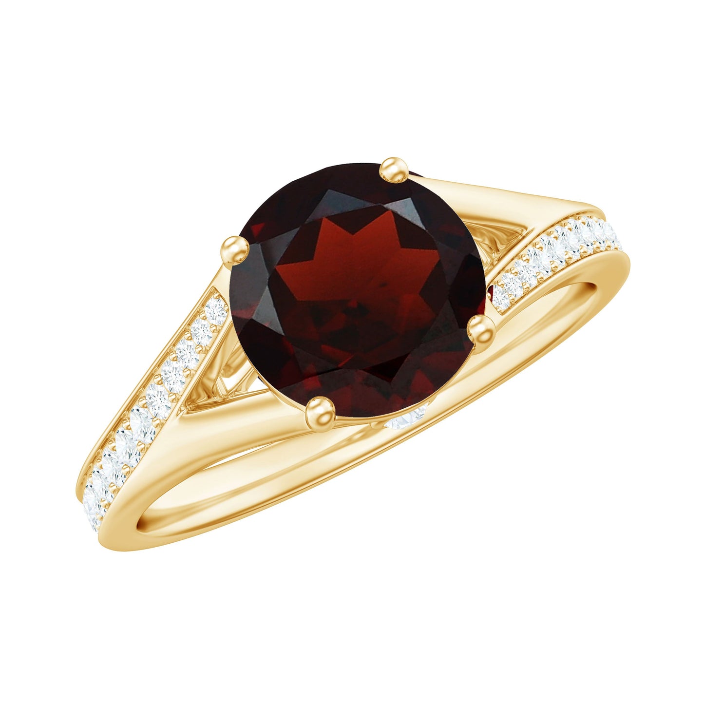 Natural Garnet Solitaire Engagement Ring with Diamond Split Shank