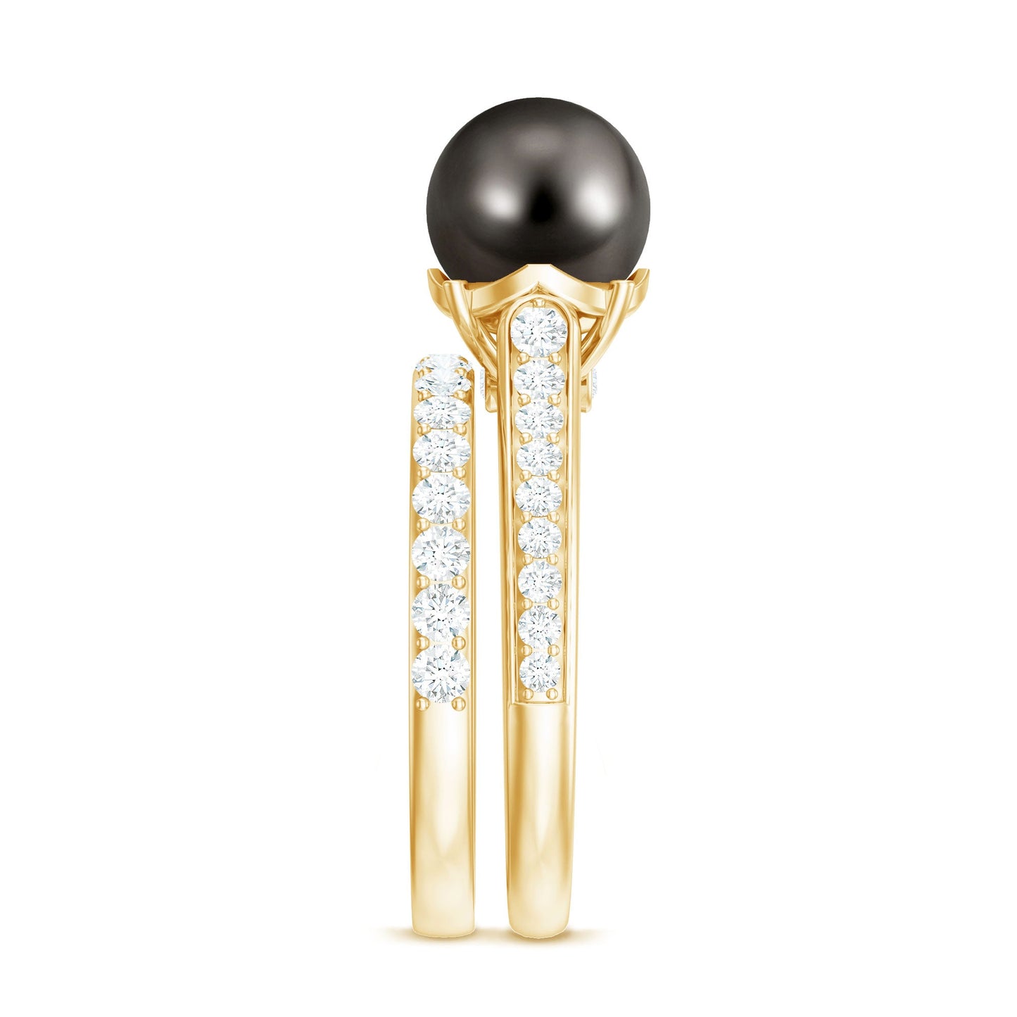 Elegant Wedding Ring Set with 7.5 Carat Tahitian Pearl and Moissanite