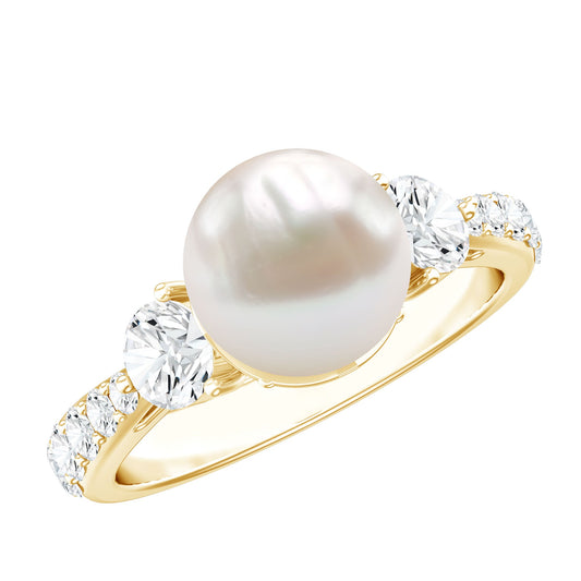 Cultured 7.4 Carat Freshwater Pearl Engagement Ring with Moissanite