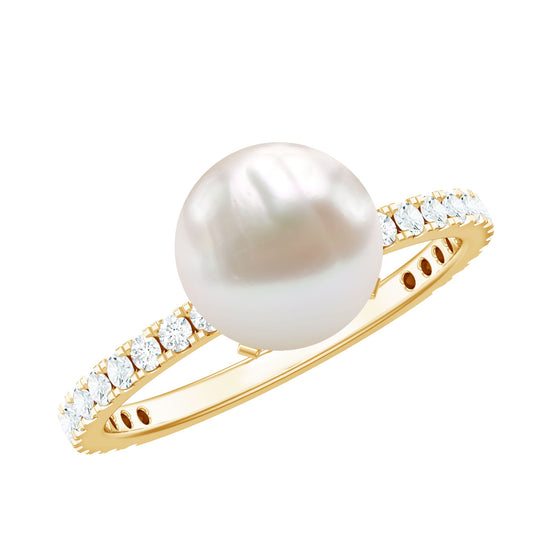 7.4 Carat Freshwater Pearl Solitaire Engagement Ring with Diamond