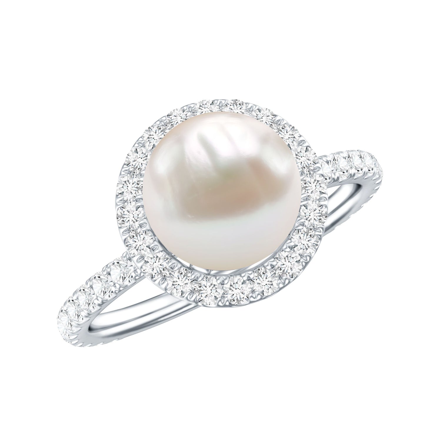 Cultured 7.4 Carat Freshwater Pearl Diamond Engagement Ring with Halo