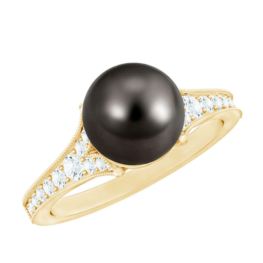 7.5 Carat Tahitian Black Pearl Cathedral Engagement Ring with Diamonds