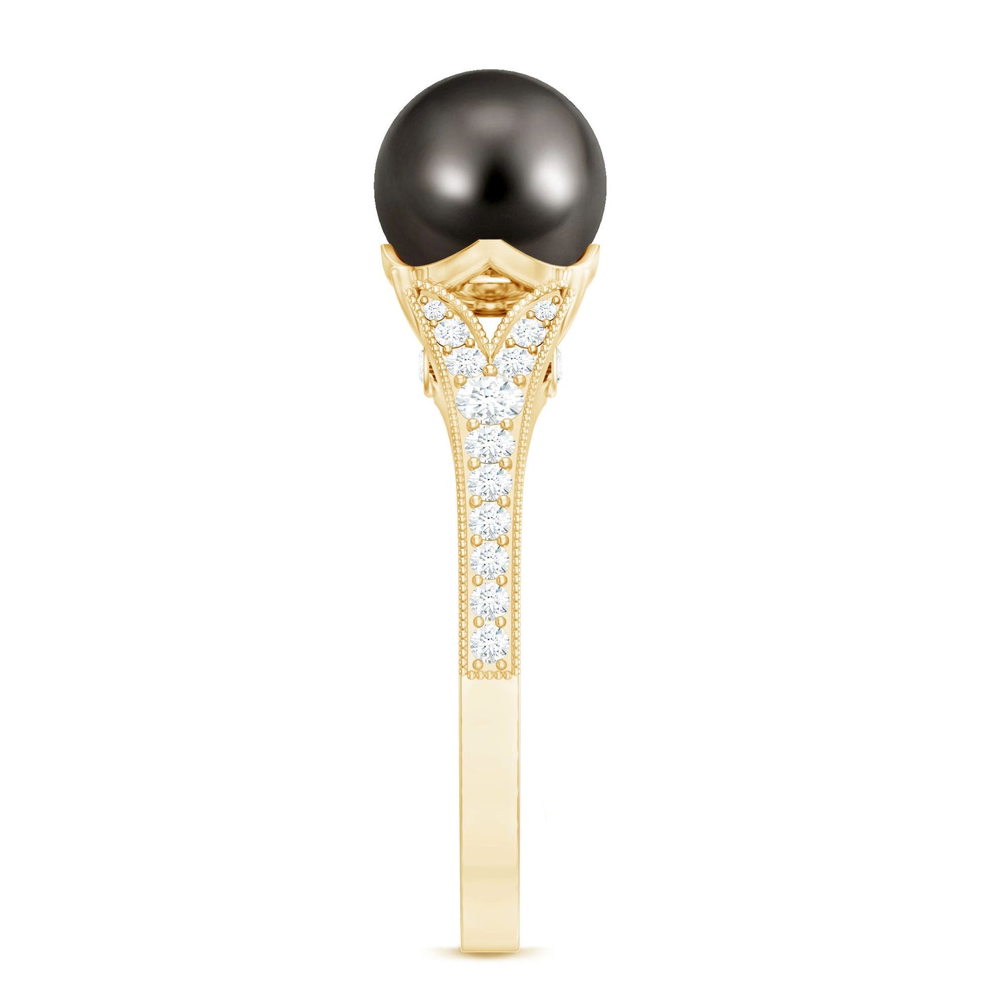 7.5 Carat Tahitian Black Pearl Cathedral Engagement Ring with Diamonds