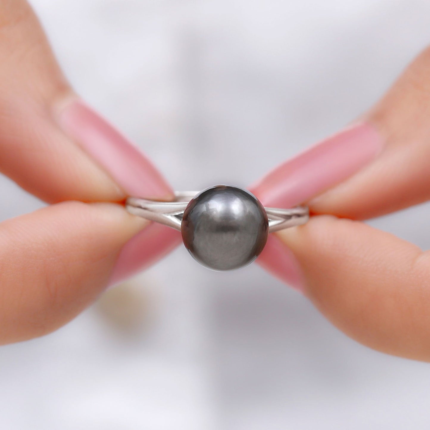7.5 Carat Genuine Tahitian Black Pearl Cathedral Engagement Ring with Split Shank