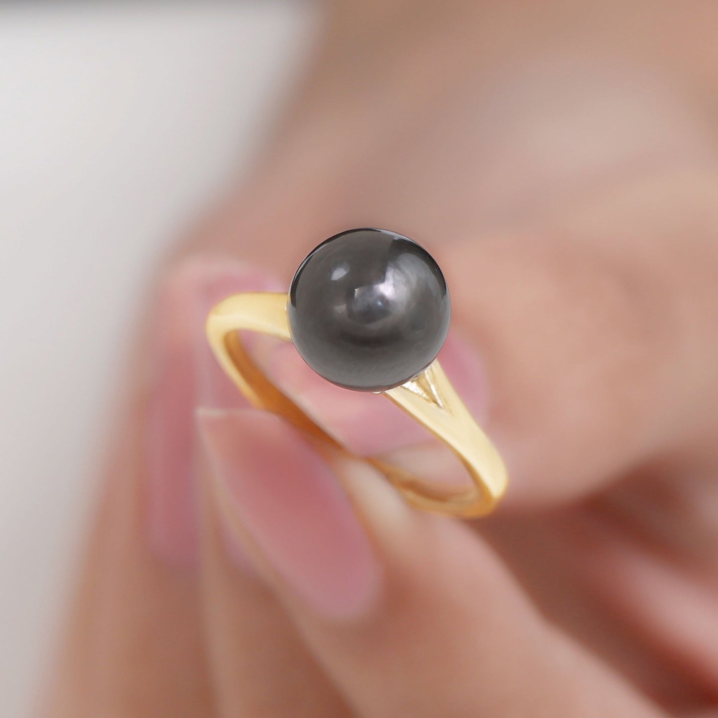 7.5 Carat Genuine Tahitian Black Pearl Cathedral Engagement Ring with Split Shank