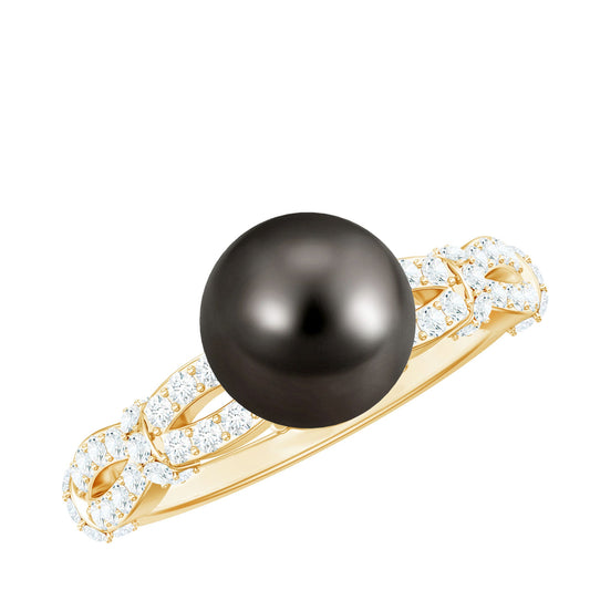 7.5 Carat Genuine Black Pearl and Diamond Engagement Ring