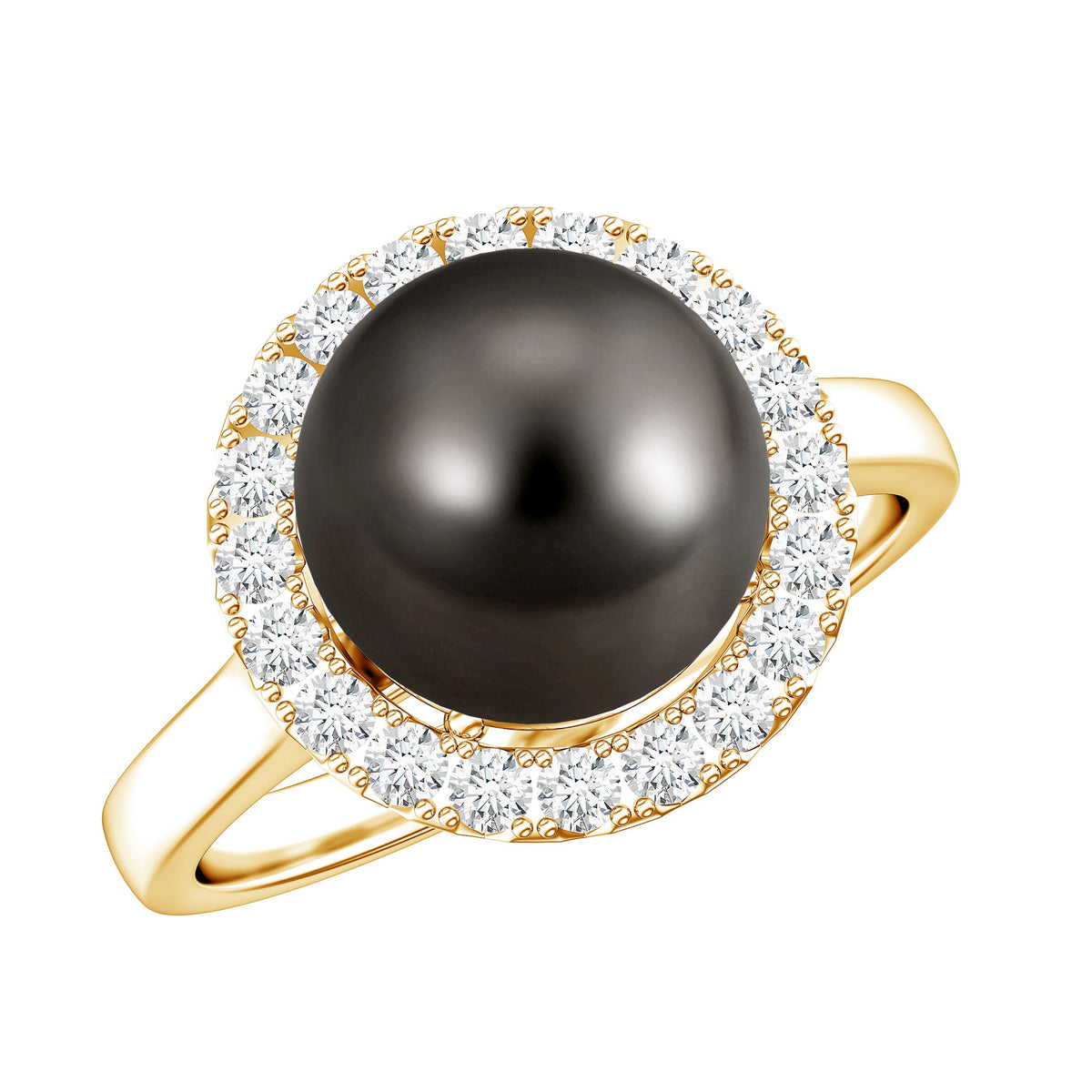 Genuine Tahitian Black Pearl and Diamond Engagement Ring
