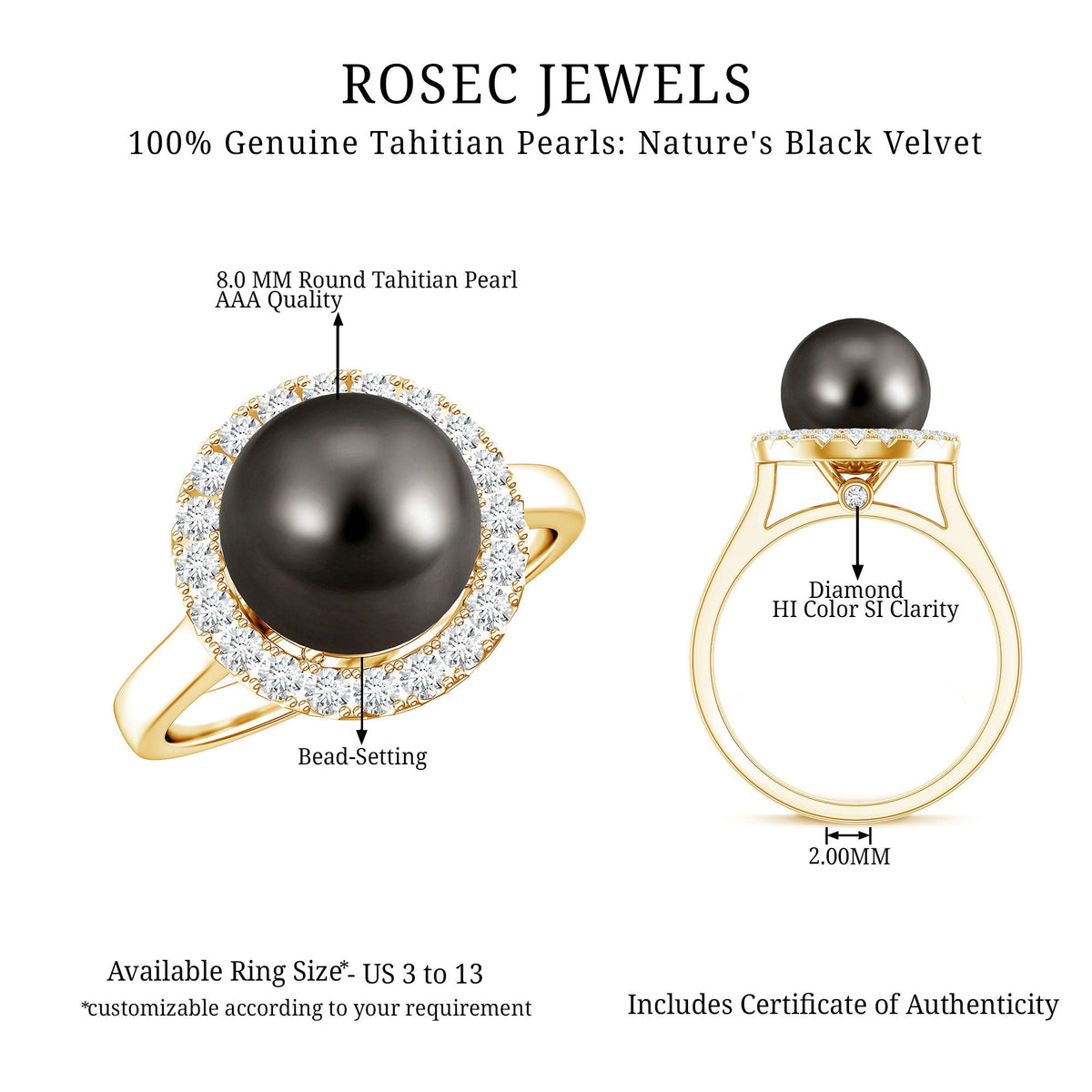 Genuine Tahitian Black Pearl and Diamond Engagement Ring