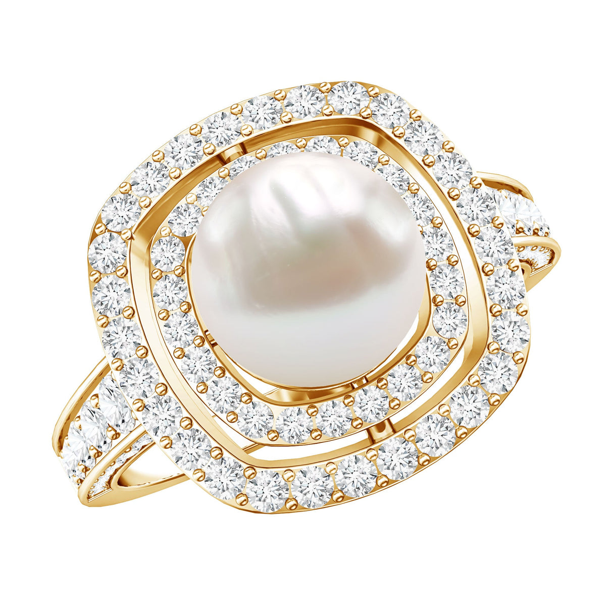7.4 Carat Freshwater Pearl Double Halo Engagement Ring with Moissanite