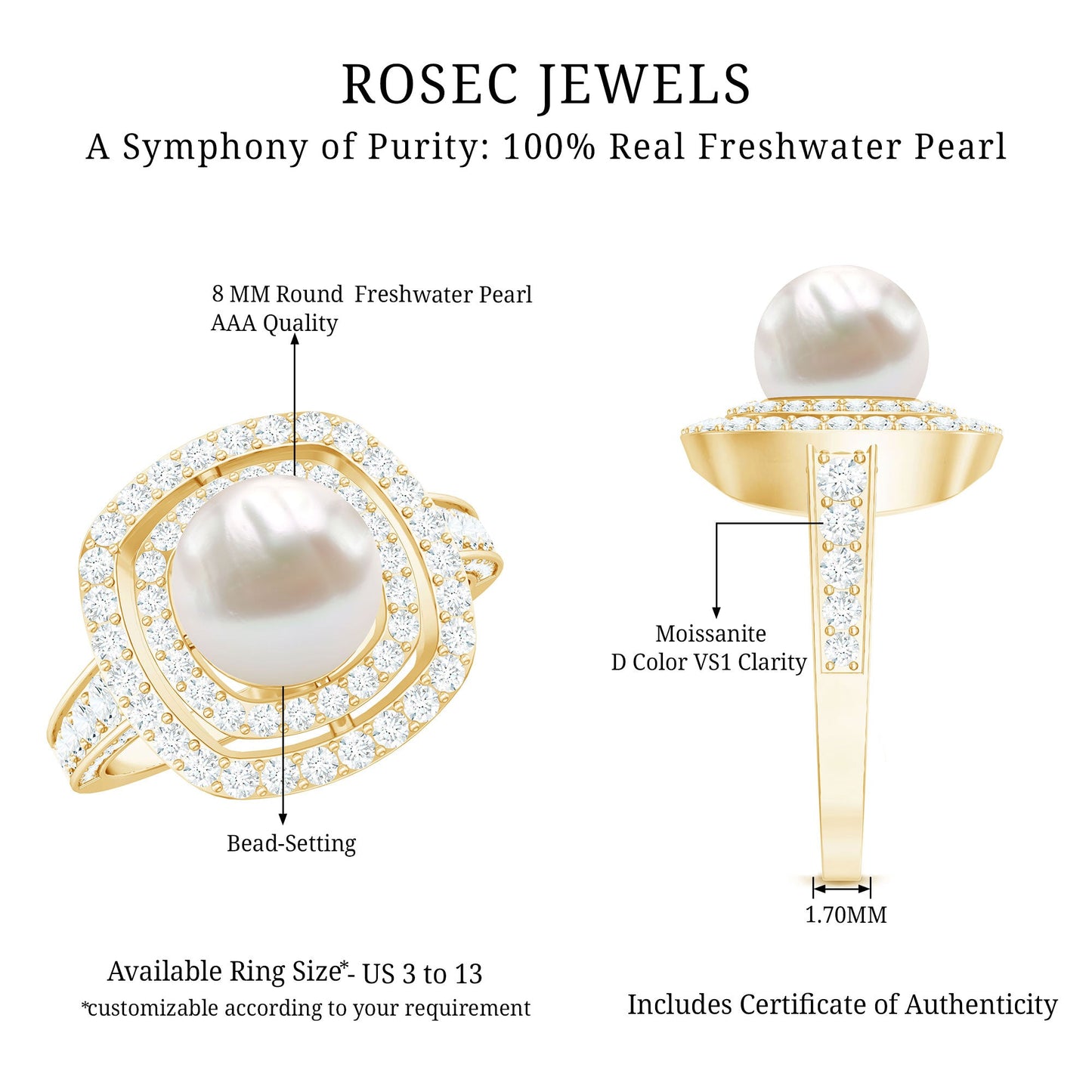 7.4 Carat Freshwater Pearl Double Halo Engagement Ring with Moissanite