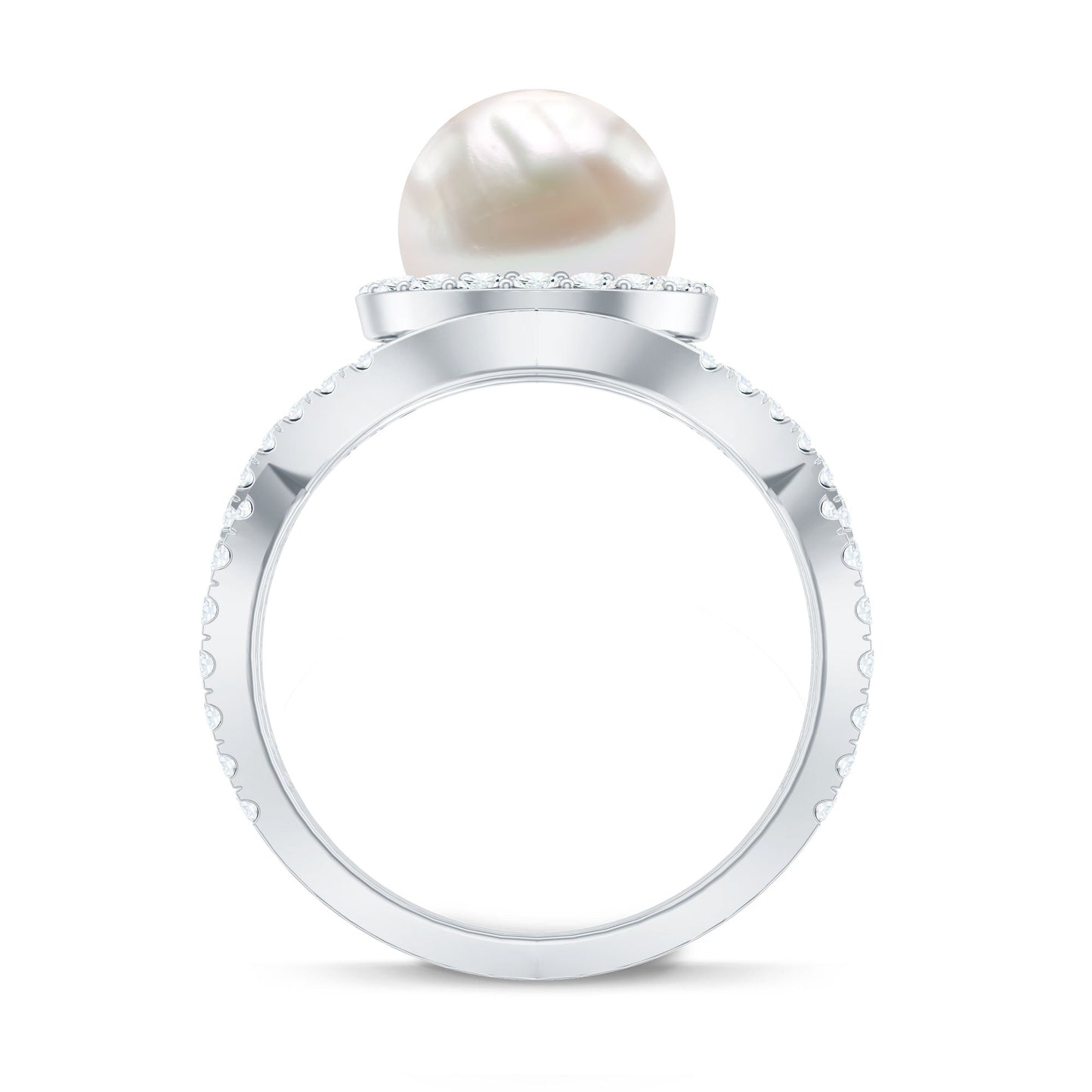 7.4 Carat Freshwater Pearl Engagement Ring with Moissanite Crossover Shank
