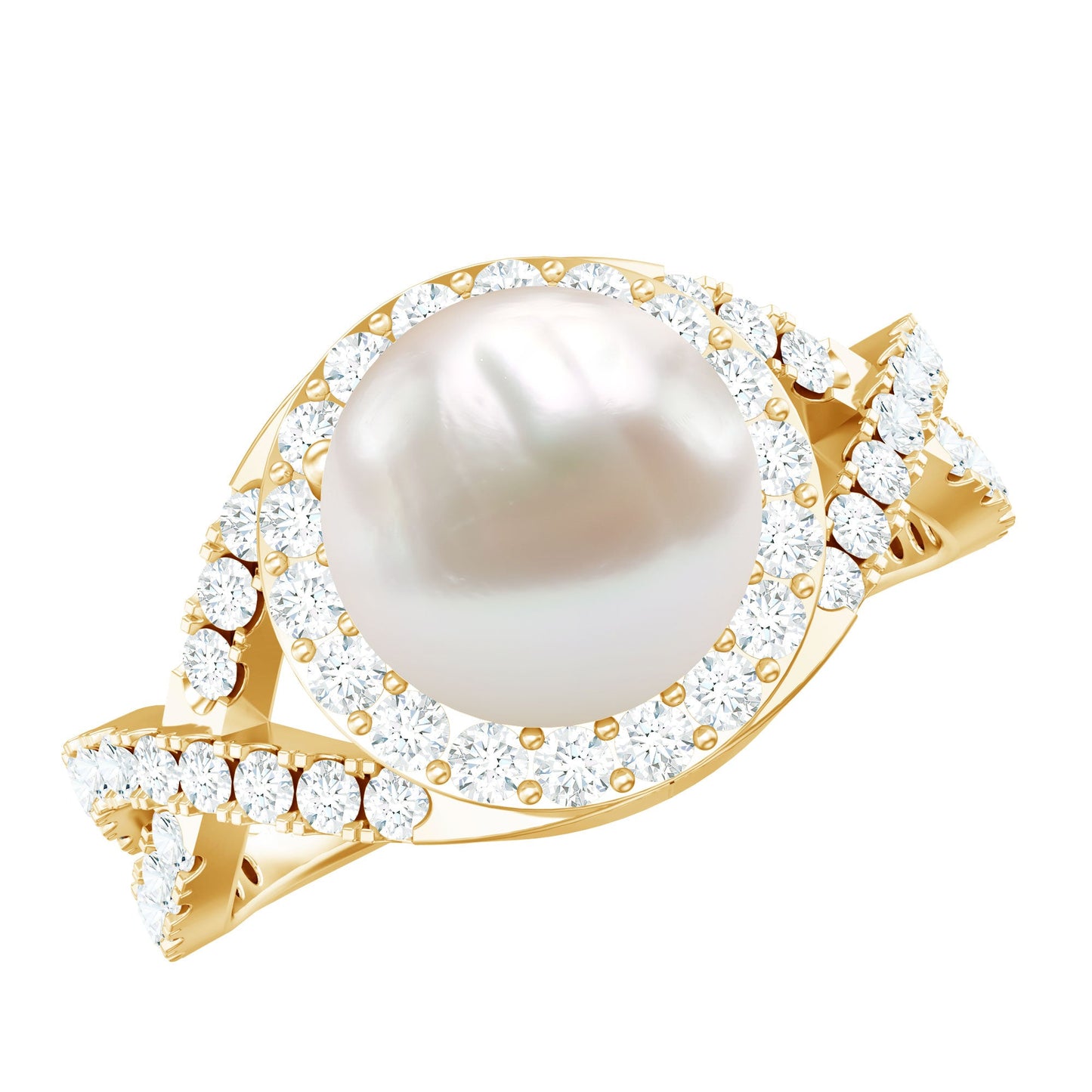 7.4 Carat Freshwater Pearl Engagement Ring with Moissanite Crossover Shank