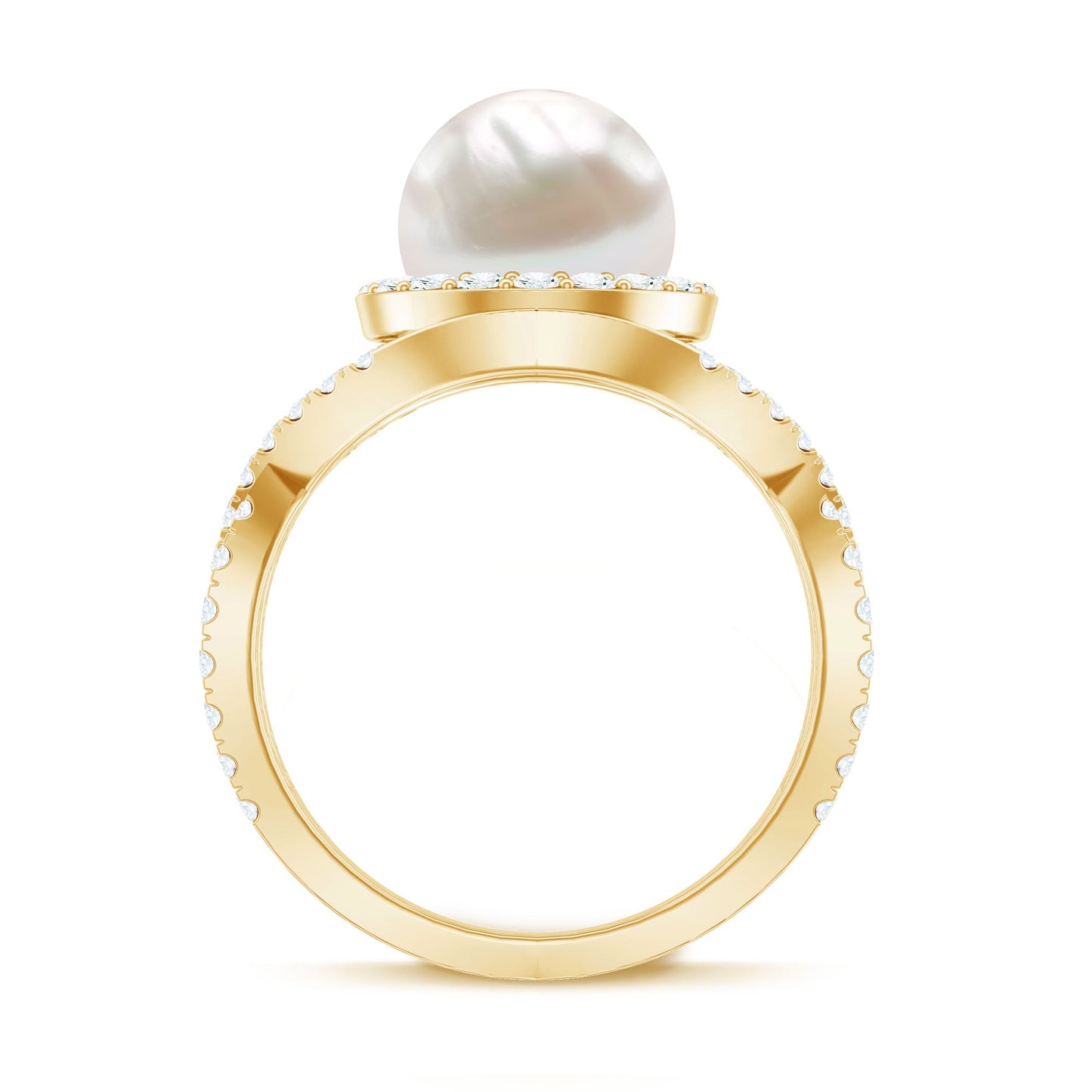 7.4 Carat Freshwater Pearl Engagement Ring with Moissanite Crossover Shank