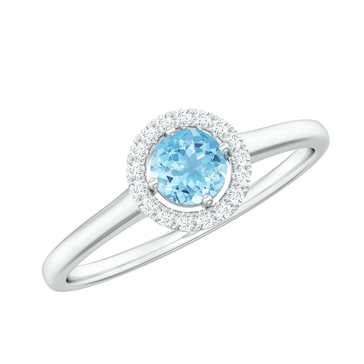 Genuine Aquamarine Promise Ring with Diamond Halo