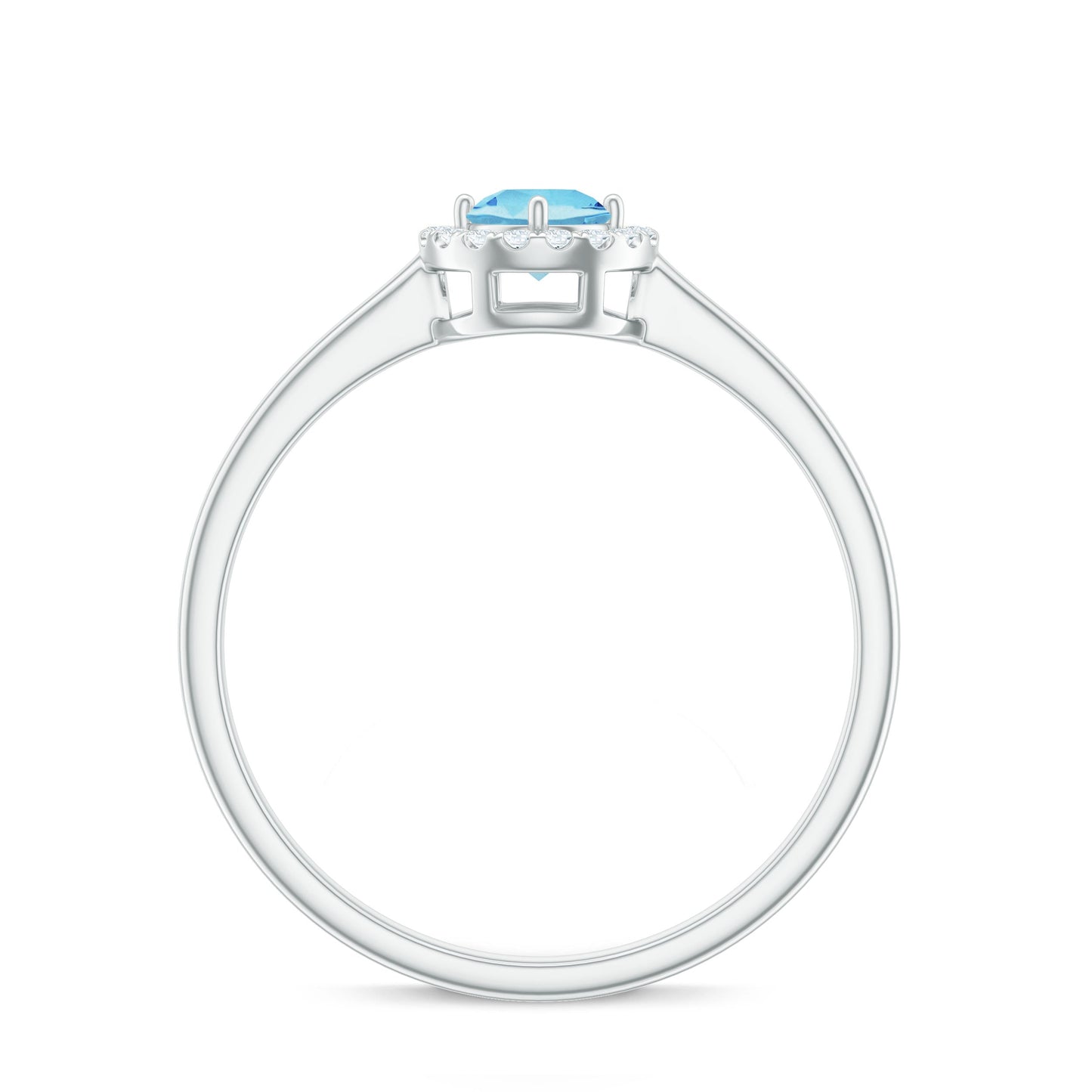 Genuine Aquamarine Promise Ring with Diamond Halo