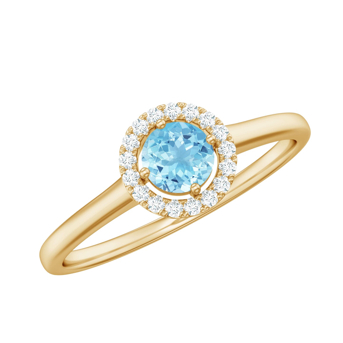 Genuine Aquamarine Promise Ring with Diamond Halo