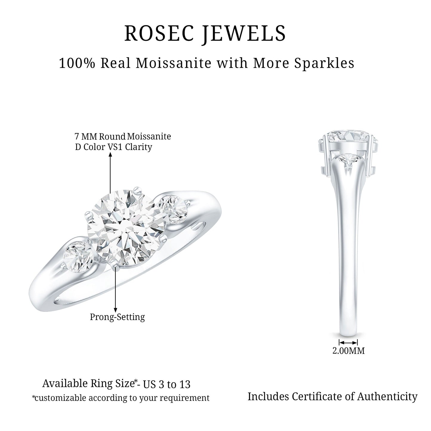 Certified 1.3 Carat Moissanite Promise Engagement Ring
