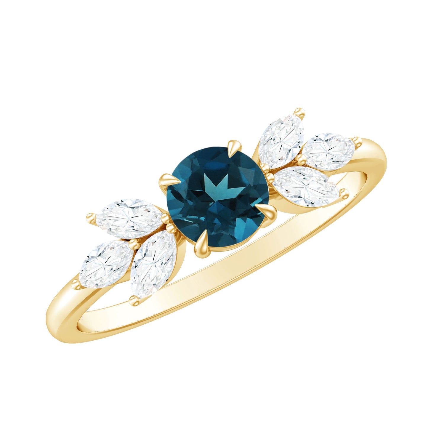 London Blue Topaz Minimal Engagement Ring With Diamond