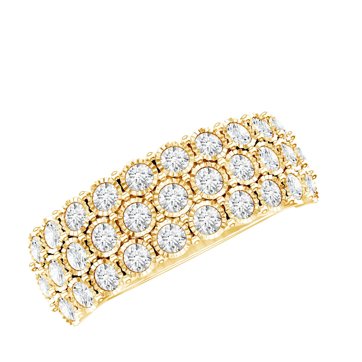 Diamond 3 Row Wide Wedding Band Ring