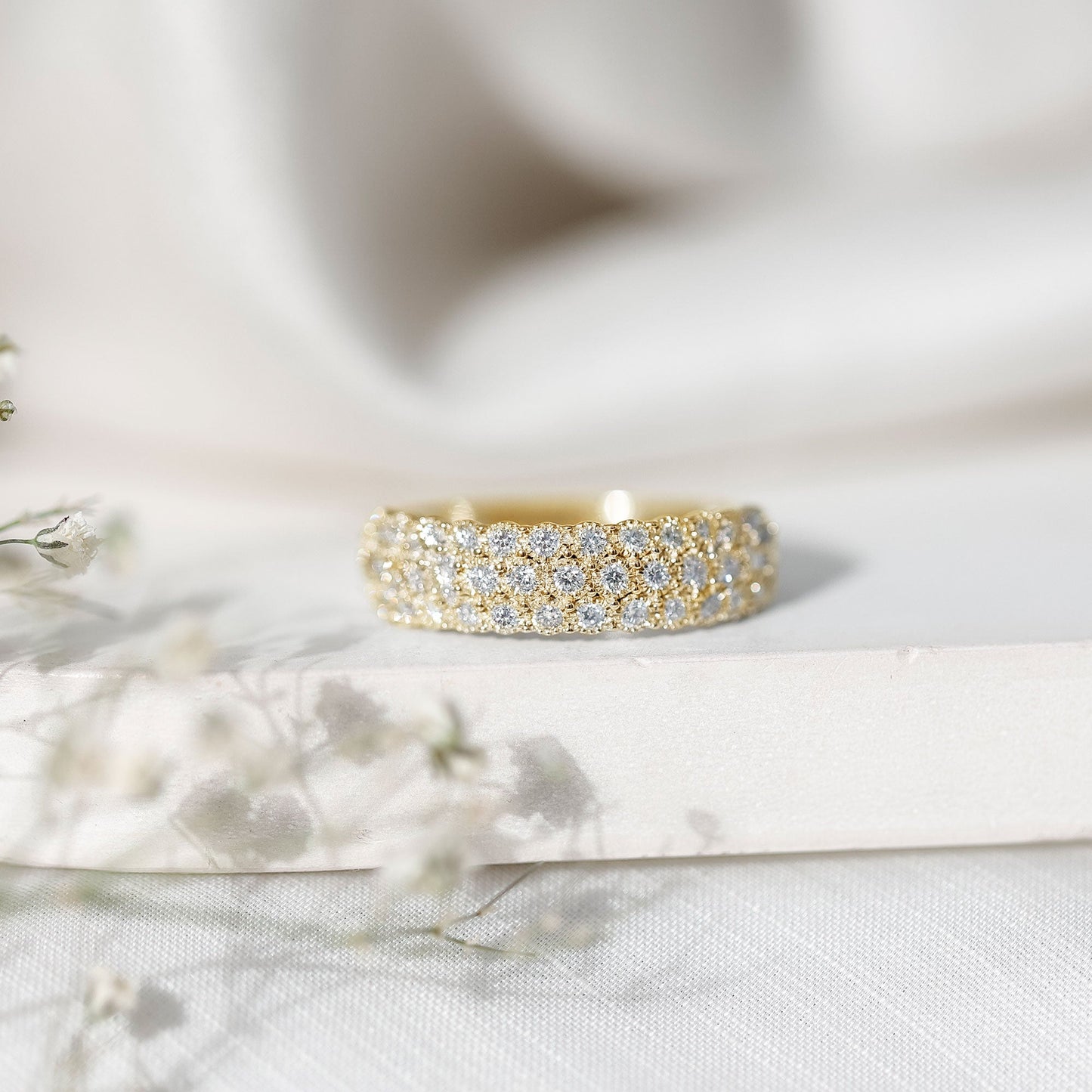 Diamond 3 Row Wide Wedding Band Ring