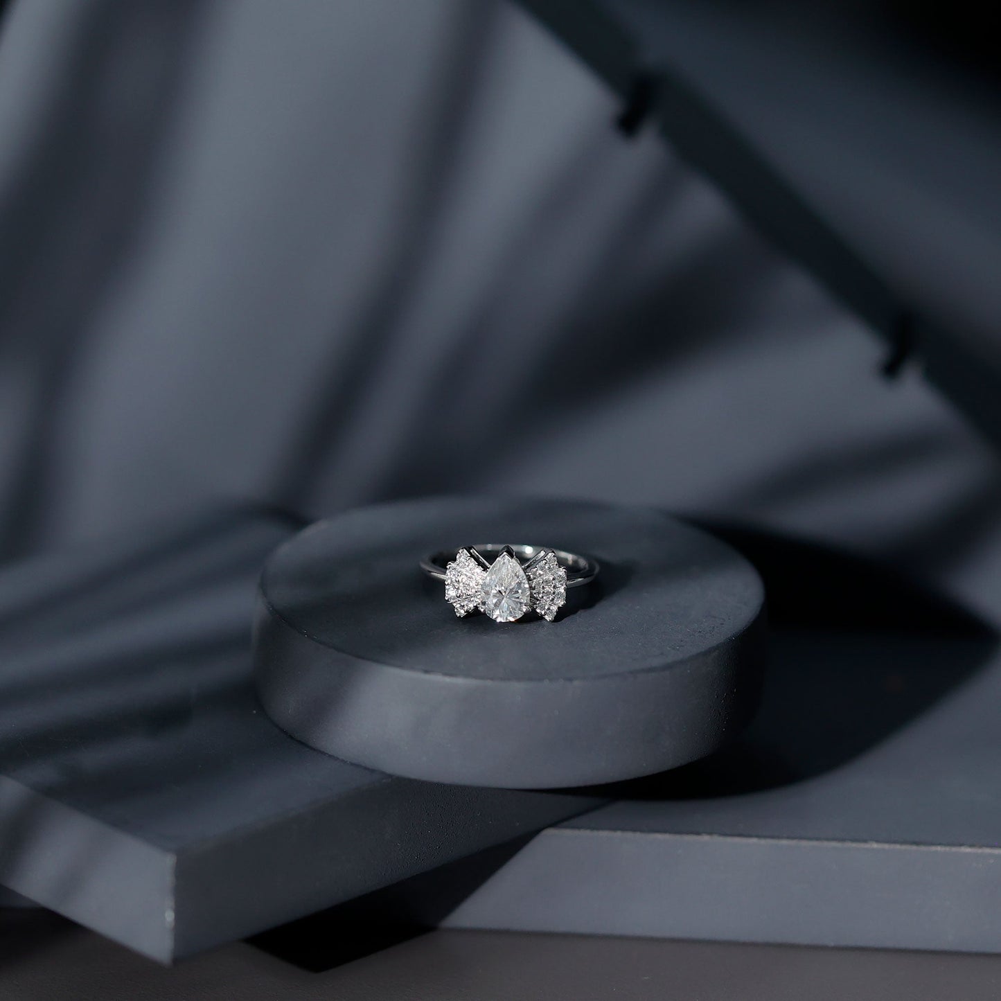 Pear Shaped Moissanite Designer Engagement Ring