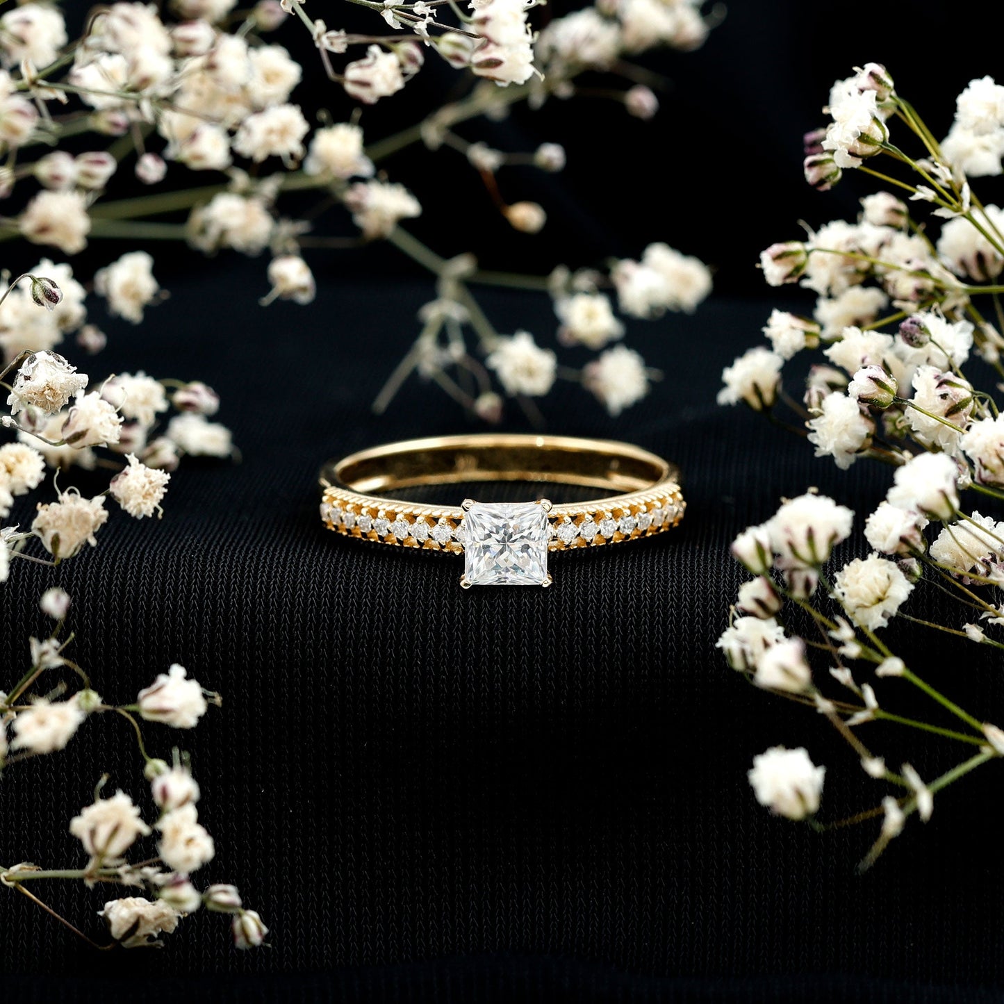 Moissanite Solitaire Engagement Ring with Princess Cut