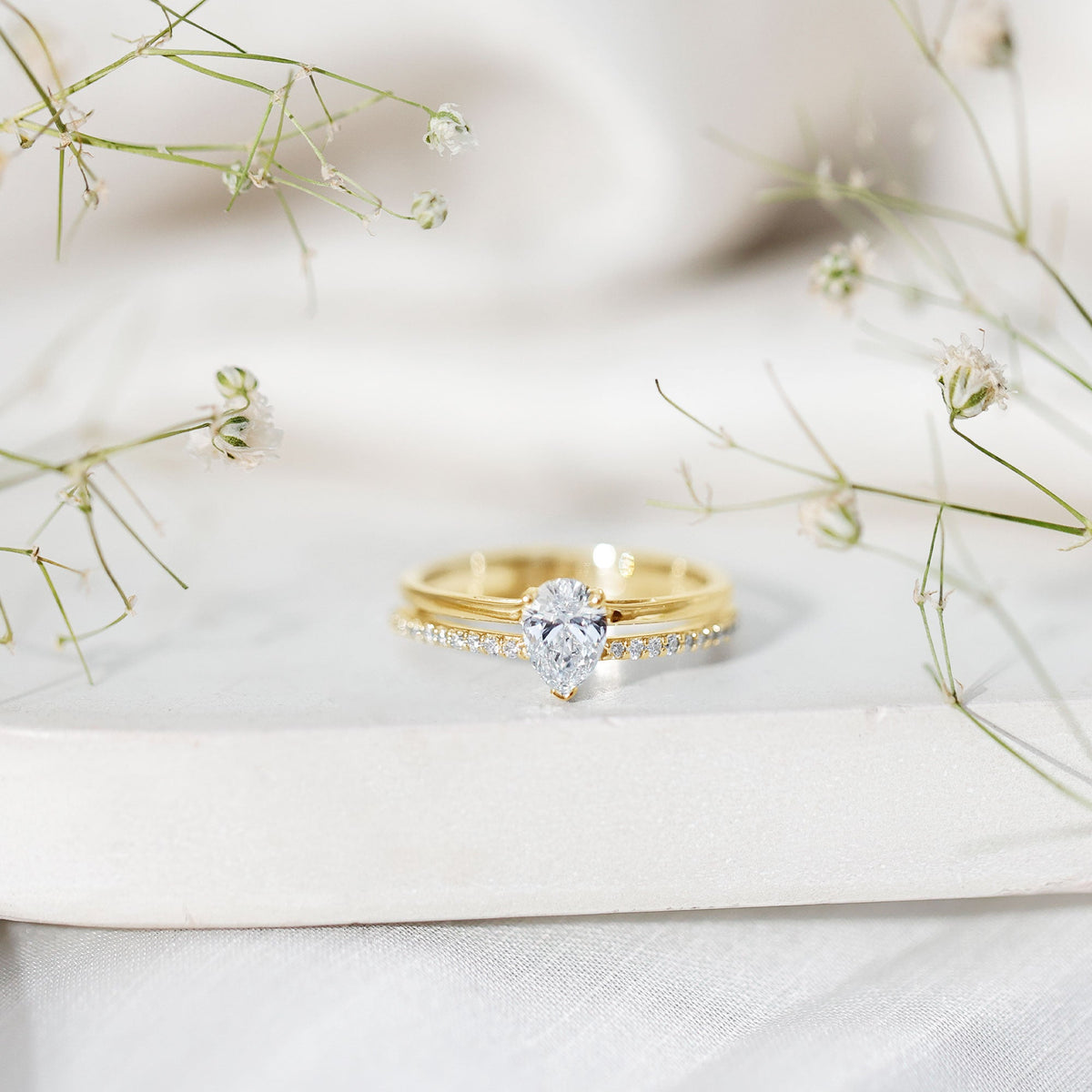 Pear Cut Solitaire Moissanite Double Band Engagement Ring