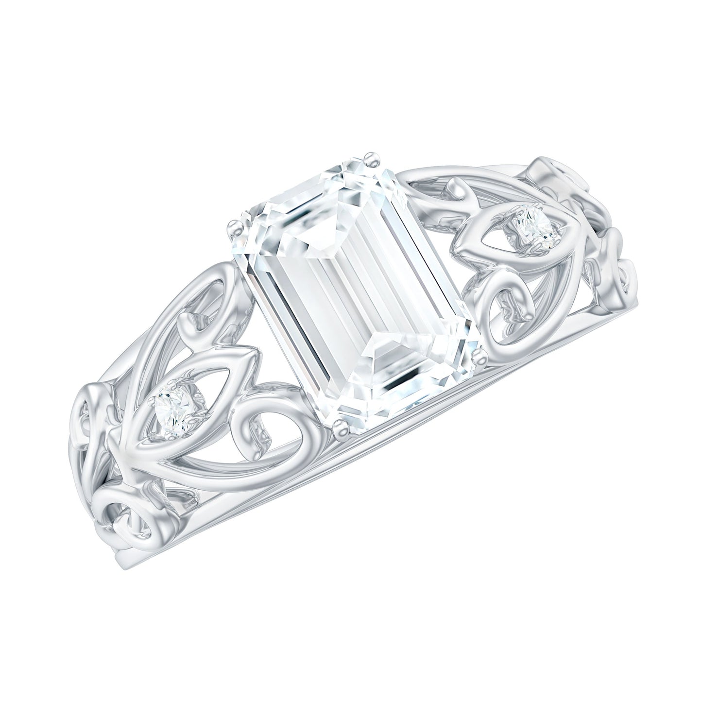 1.8 Carat Emerald Cut Moissanite Vintage Inspired Solitaire Ring