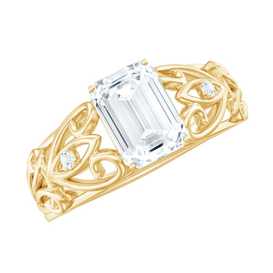 1.8 Carat Emerald Cut Moissanite Vintage Inspired Solitaire Ring