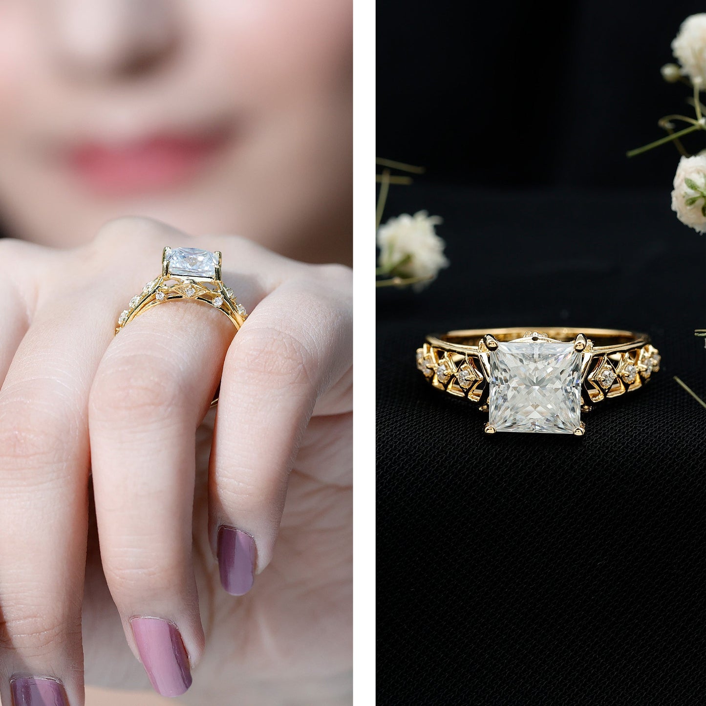 3 Carat Princess Cut Certified Moissanite Solitaire Engagement Ring