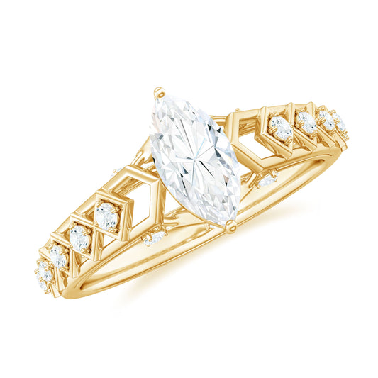 Art Deco Looking Moissanite Marquise Engagement Ring
