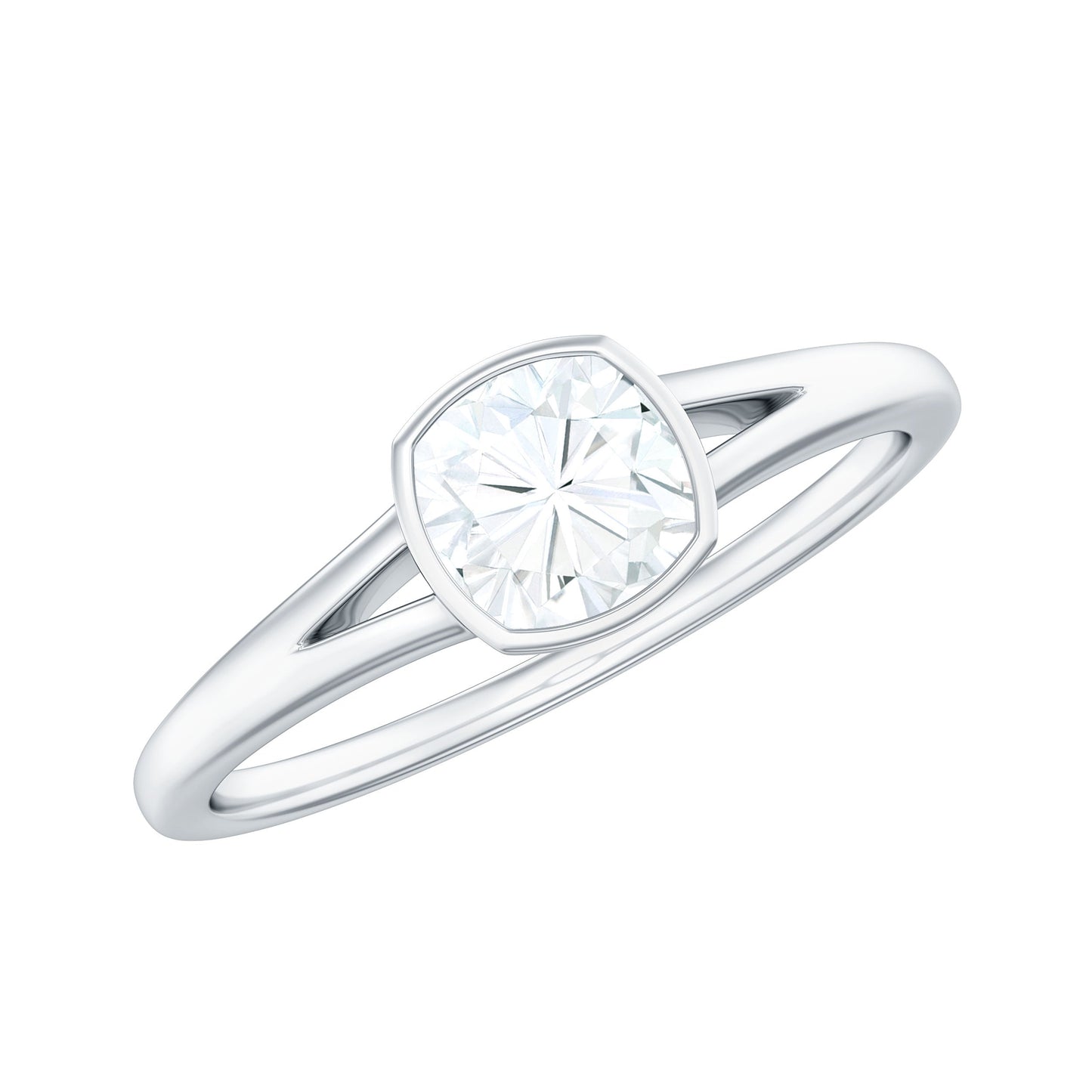1.7 Carat Cushion Cut Moissanite Solitaire Split Shank Ring