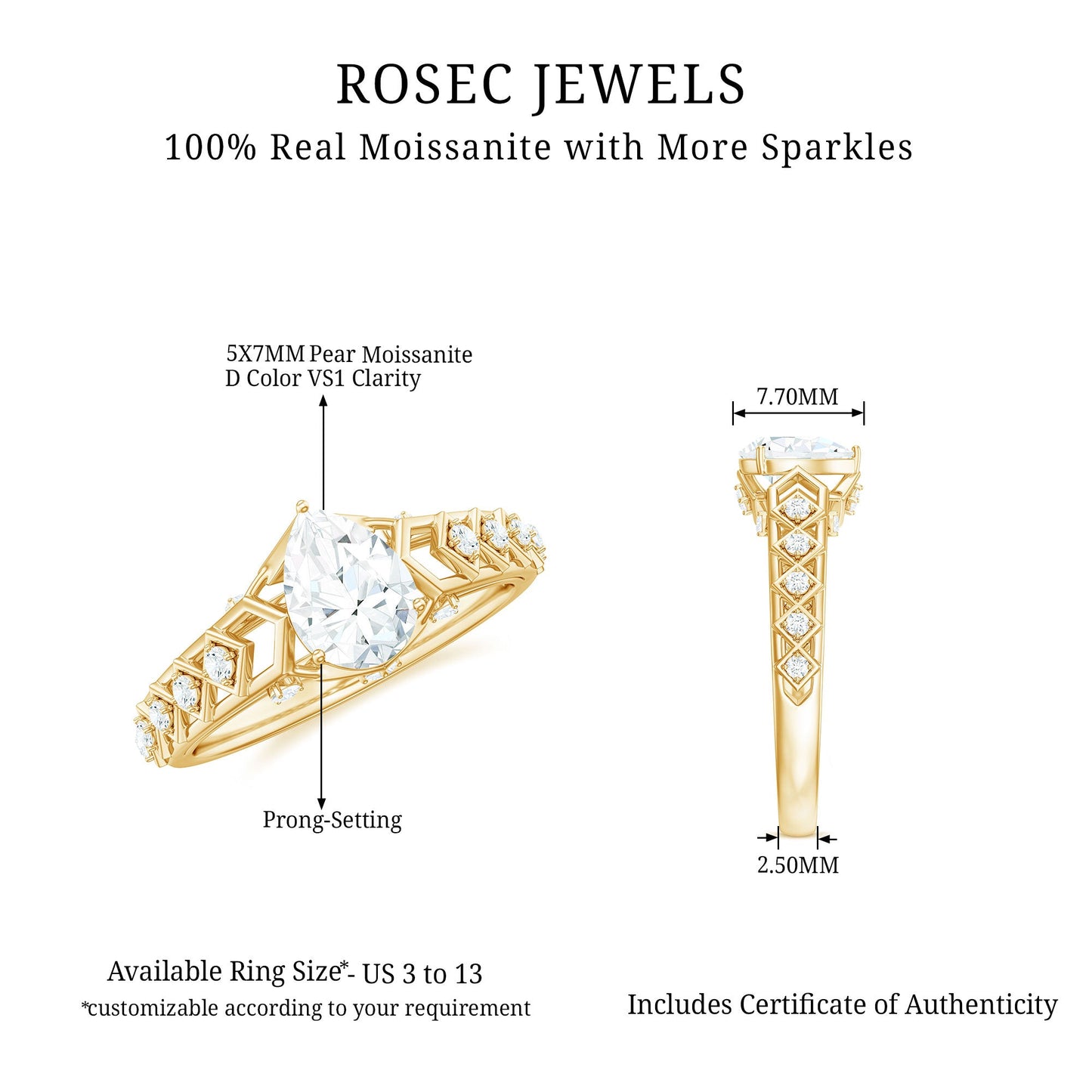 Art Deco Inspired Brilliant Cut Moissanite Solitaire Engagement Ring