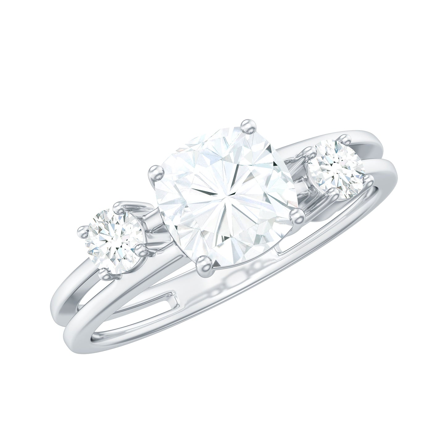 Certified Moissanite Solitaire Double Band Engagement Ring