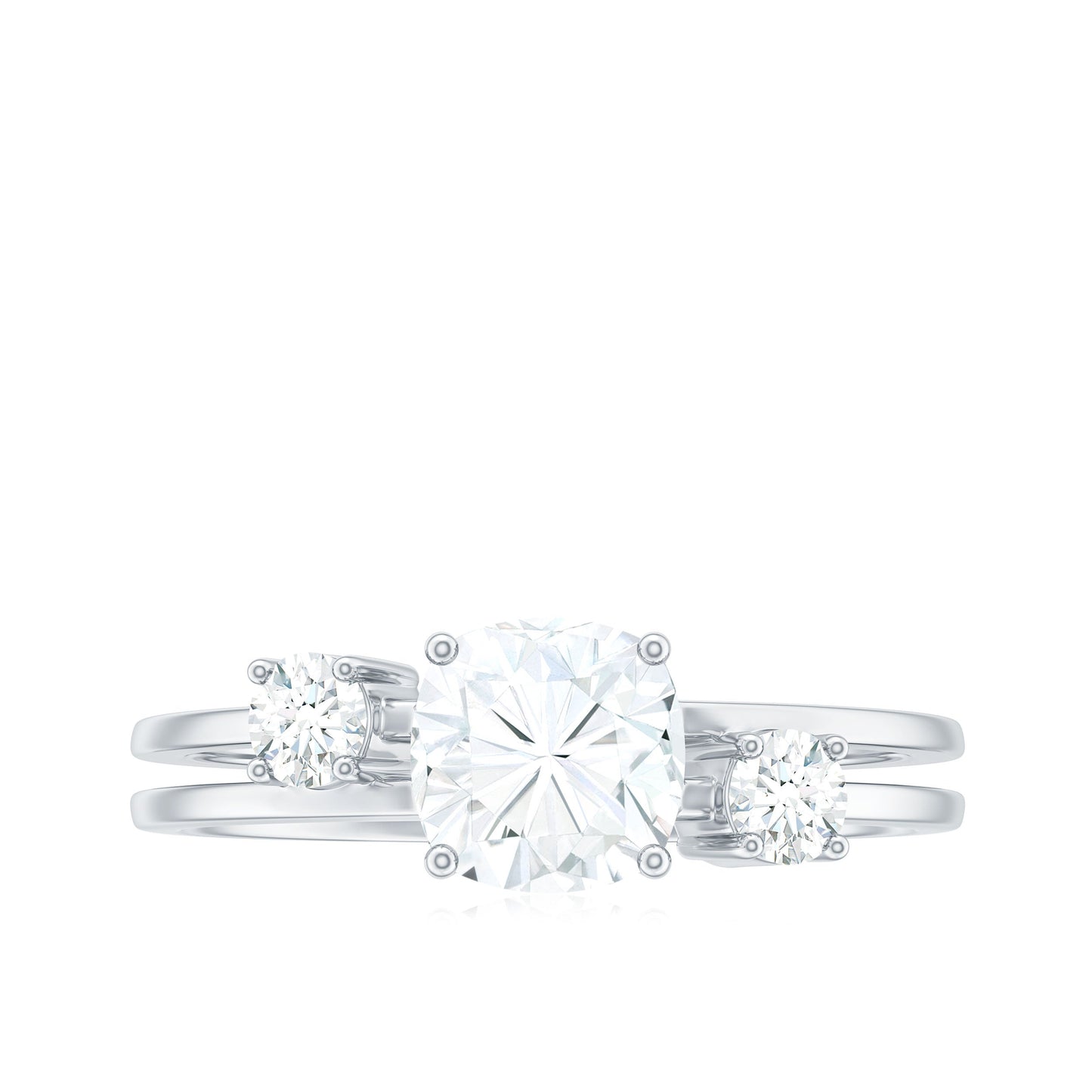 Certified Moissanite Solitaire Double Band Engagement Ring
