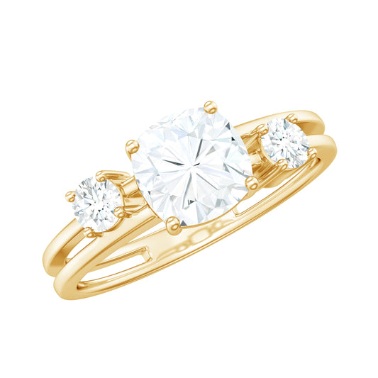 Certified Moissanite Solitaire Double Band Engagement Ring