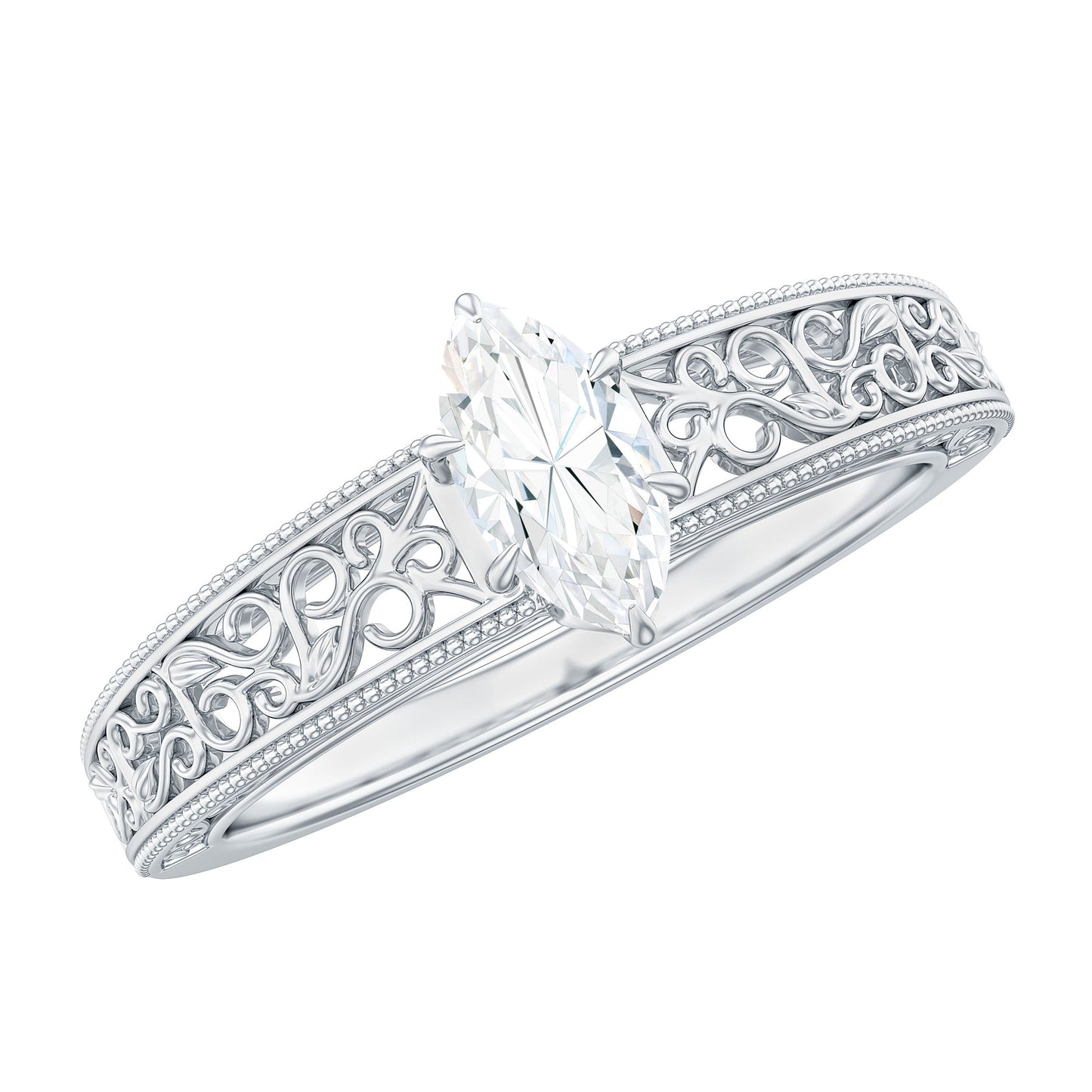 0.7 Carat Marquise Cut Certified Moissanite Solitaire Engagement Ring