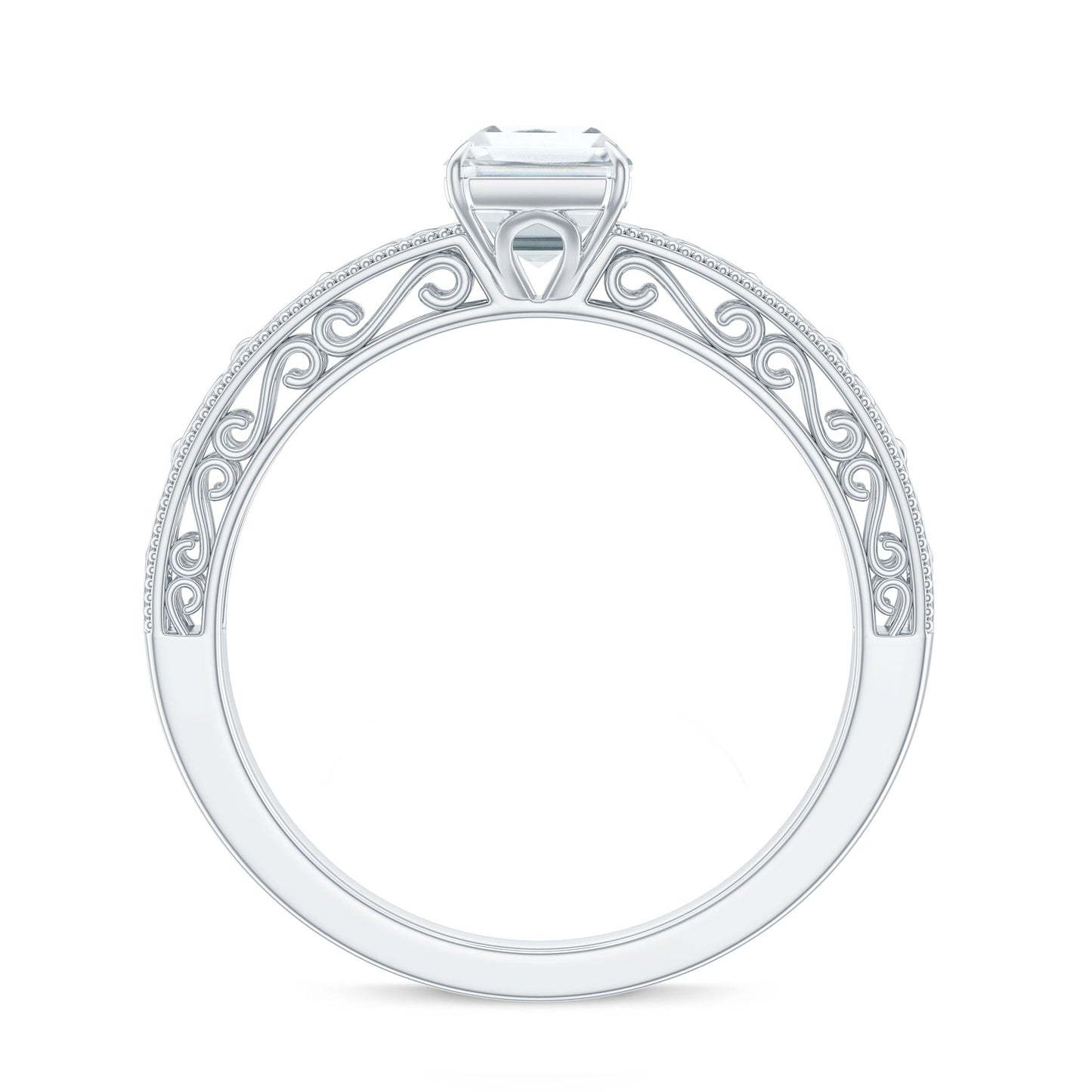 Certified Emerald Cut Moissanite Filigree Engagement Ring for Women