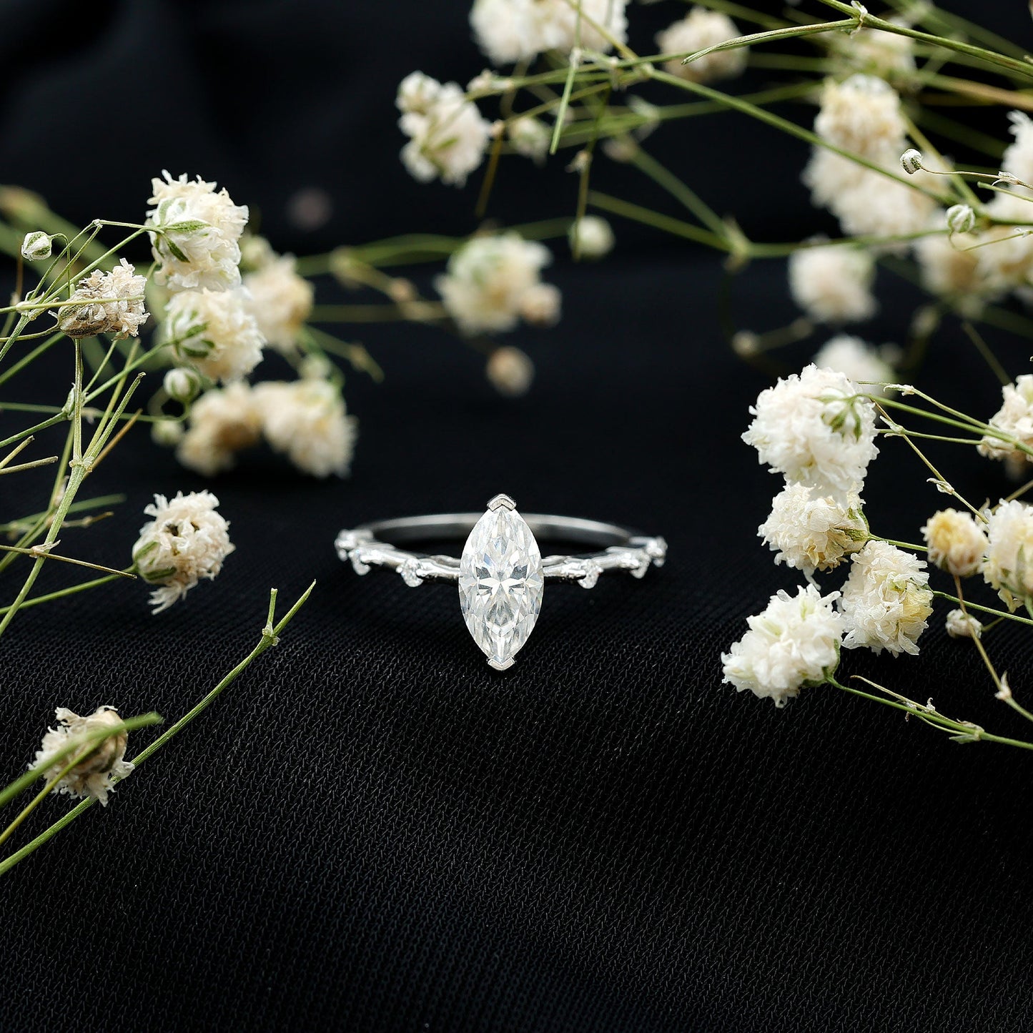 Large Marquise Cut Moissanite Solitaire Engagement Ring