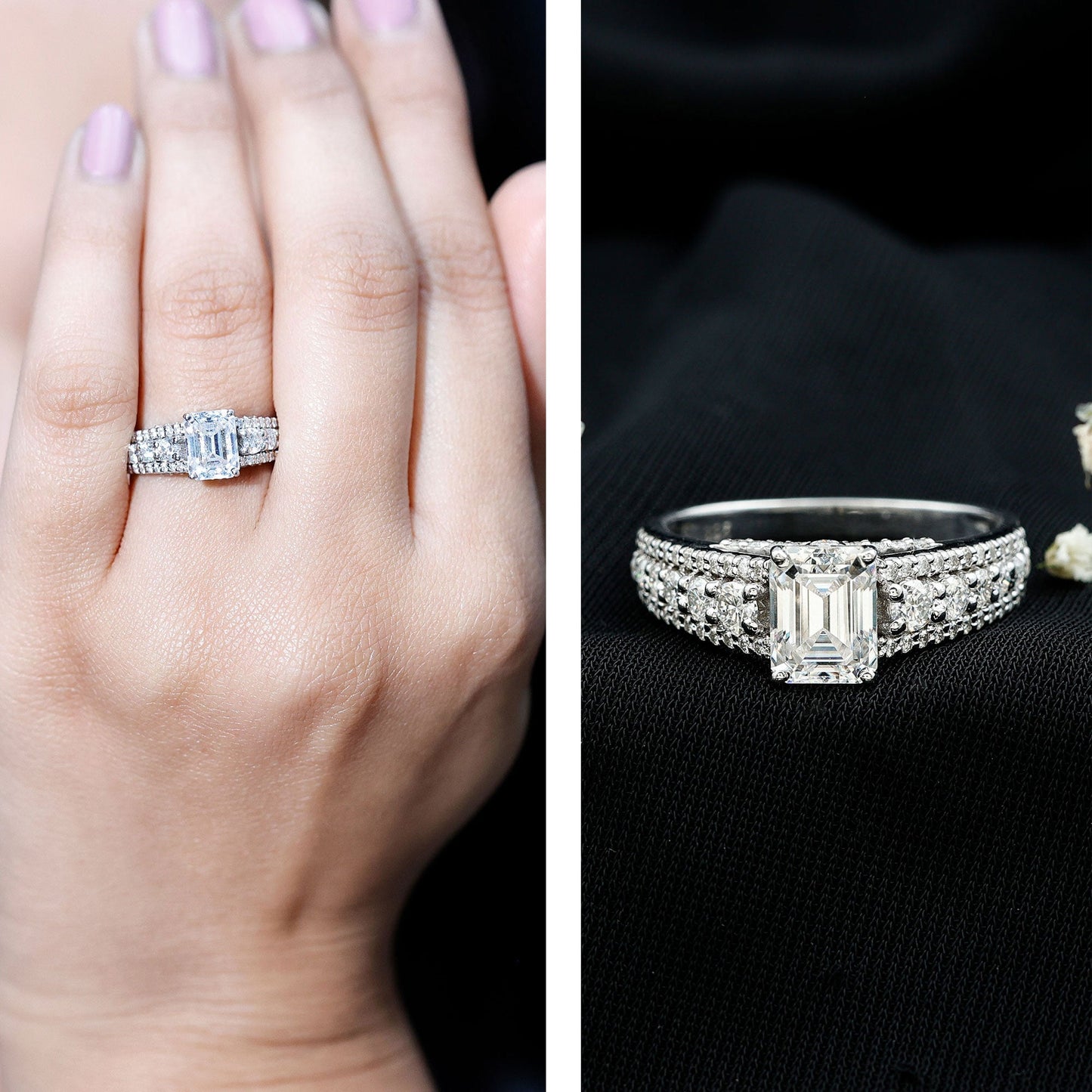 Certified Emerald Cut Moissanite Solitaire Engagement Ring for Women