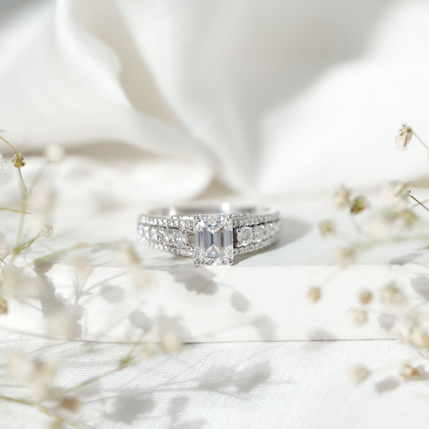 Certified Emerald Cut Moissanite Solitaire Engagement Ring for Women