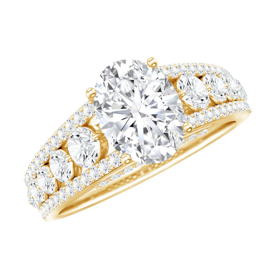 Certified Moissanite Oval Engagement Ring with Side Stones