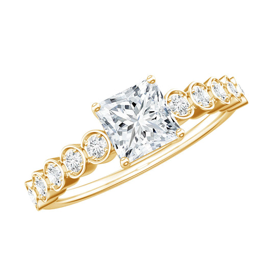 Square Cut Moissanite Engagement Ring with Side Stones